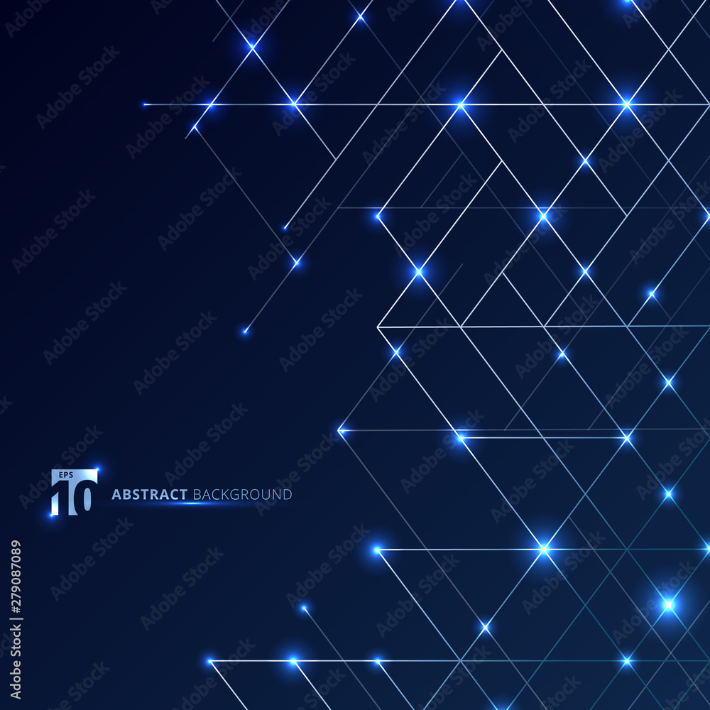 Wall mural abstract dimension lines silver color on dark blue background with glow point. modern luxury style s
