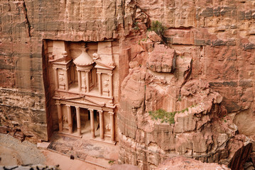 Al Khazneh - the treasury, ancient city of Petra, Jordan. View from the top.