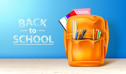 Vector realistic school bag back to school ad