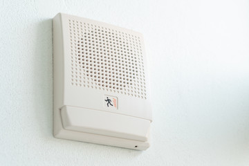 Emergency Fire Exit Speaker for sound siren alarm and announcement on wall, safety equipment in...