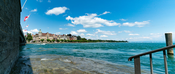 panorama view of the old city of Konstanz in Germany with a great lakefront view on a beautiful summer day
