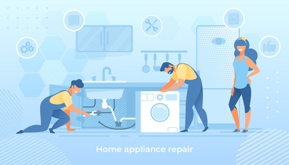 Joyful Men Characters Fixing Broken Home Technics