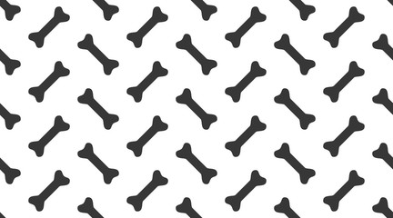 Dog bones vector seamless pattern with flat icons. Black white color pet food texture. Monochrome background for veterinary clinic