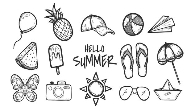 Summer set. Freehand drawing. Vector graphics. Eps