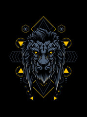 king of lion with dark crown and sacred geometry as the background