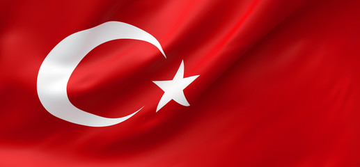 National Fabric Wave Closeup Flag of Turkey Waving in the Wind. 3d rendering illustration.