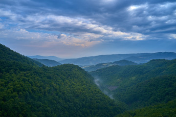 Aerial photography with drone. Panoramic view of the Alps north of Italy.