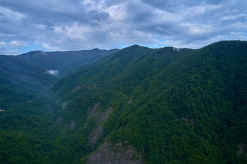 Aerial photography with drone. Panoramic view of the Alps north of Italy.