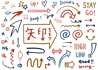 色々なカラフル手描き矢印セット