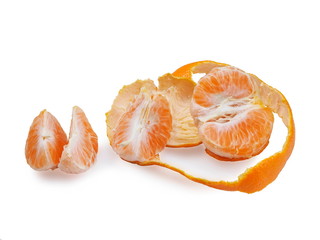 fresh peel ripe orange with shell isolated on white background.