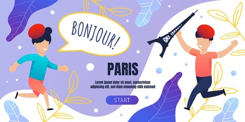 Bonjour Paris Banner Template with Happy Children © pavelvinnik