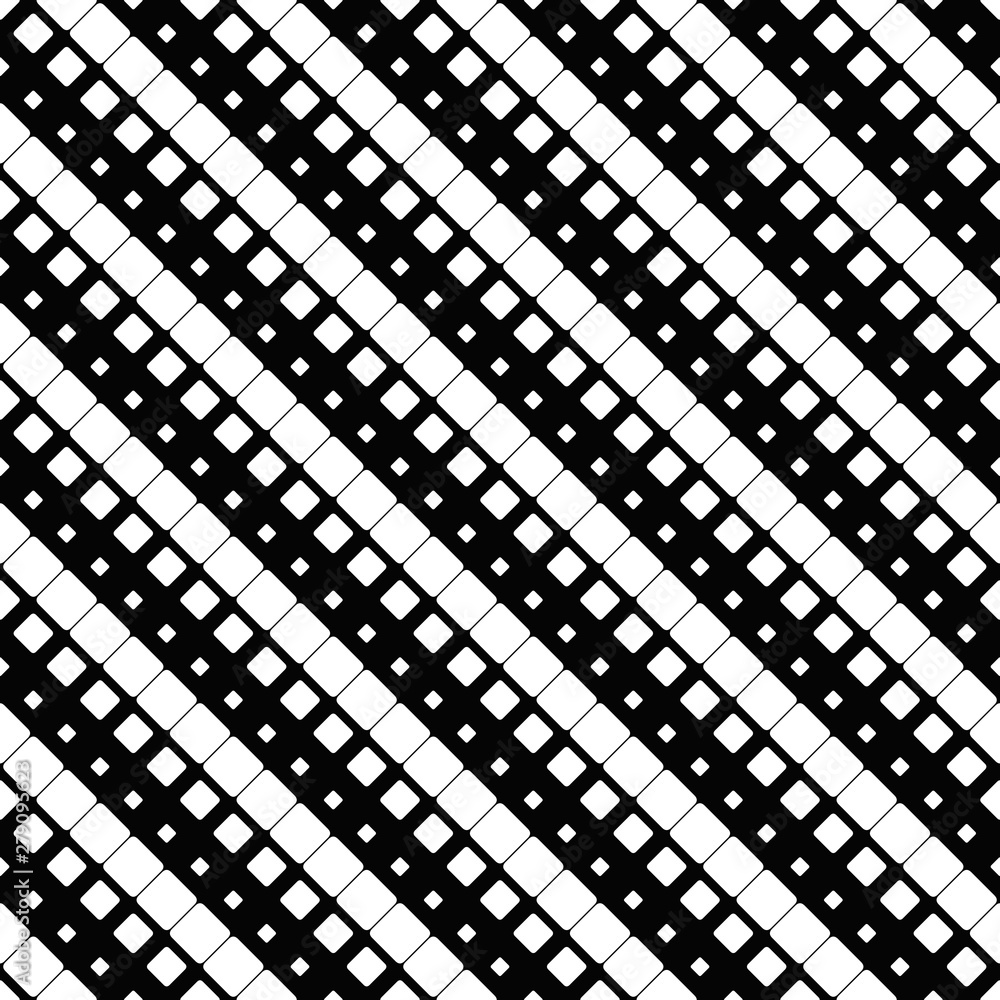 Poster Geometrical black and white diagonal rounded square pattern background - abstract vector graphic design from squares