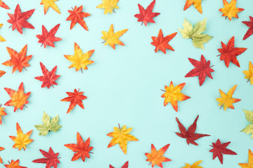 autumn leaves decorative on pale blue