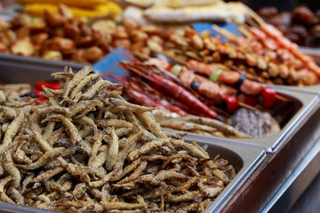 Grilled seafood close up