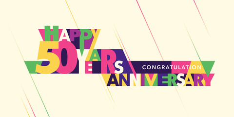 50 years anniversary vector logo, icon. Template banner with modern composition of letters