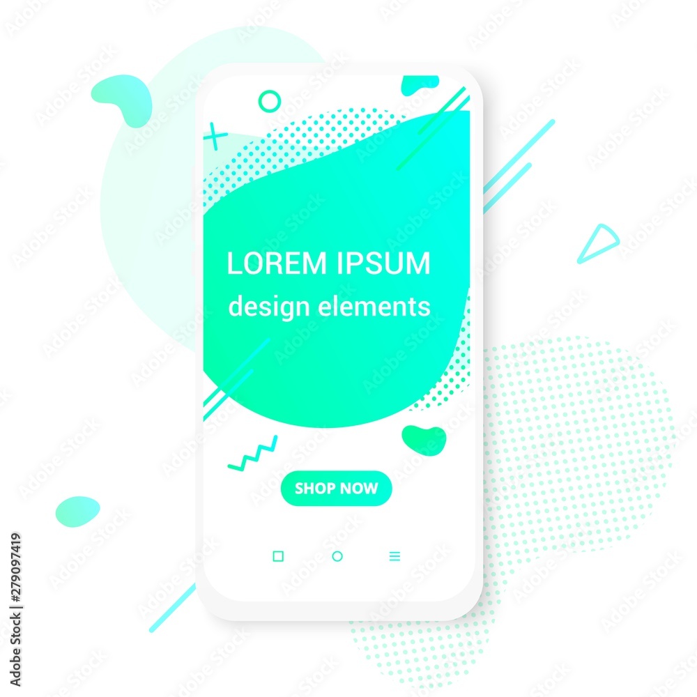 Poster modern vertical mobile liquid abstract shape gradient memphis style design fluid vector colorful ill