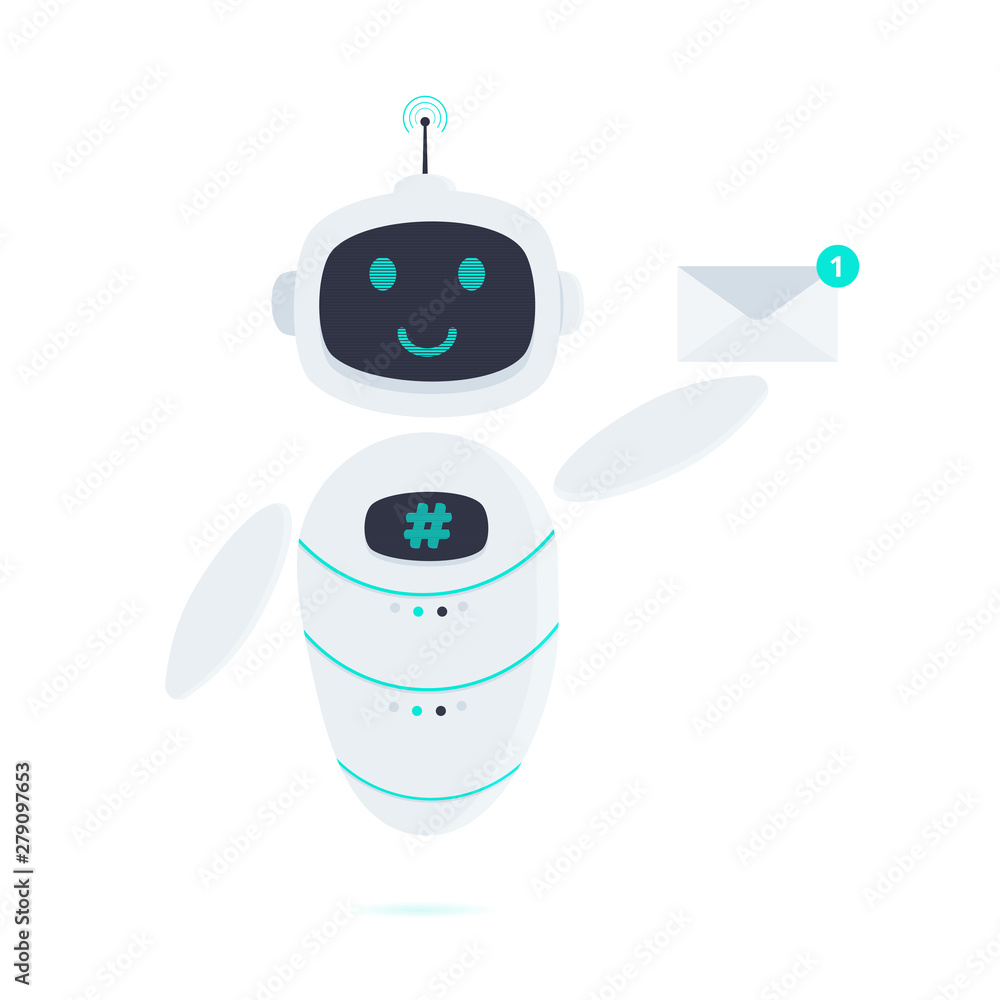 Poster robot chatbot icon sign flat style design vector illustration isolated on white background. cute ai 