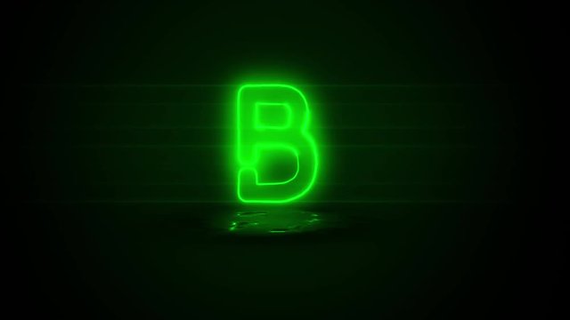Alphabet letter B - green electric neon on black background in animation design