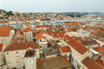 Aerial view of historic town of Trogir, popular tourist destination in Croatia