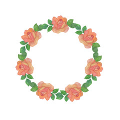 Red roses wreath, hand drawn floral composition on the white background, decorative element for greeting card or invitation design