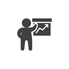 Business presentation vector icon. filled flat sign for mobile concept and web design. Man and financial chart whiteboard glyph icon. Symbol, logo illustration. Vector graphics