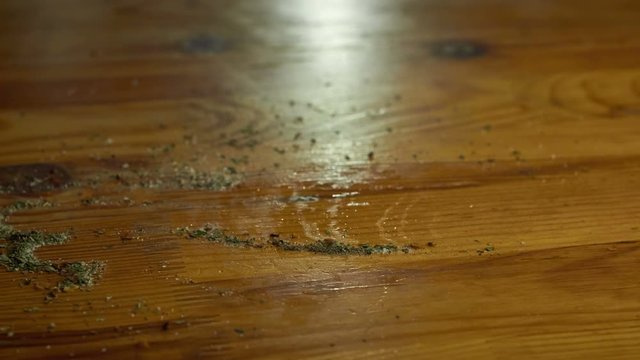 piece of Pork or beef meat rotates and preparing on a table in stop motion
