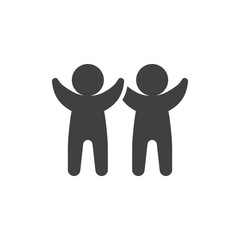 Two men with raised hands vector icon. filled flat sign for mobile concept and web design. Two friends give five glyph icon. Teamwork symbol, logo illustration. Vector graphics
