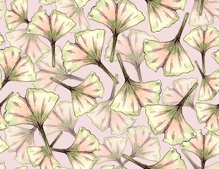 Ginkgo leaves seamless pattern. Watercolor botanical illustration. Floral background, Luxury elegant pattern.Ginkgo plant herbal alternative medical care anti-oxidant leaves floral 