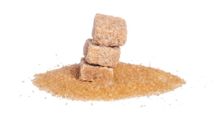 sugar cubes and sugar-sand on a white background