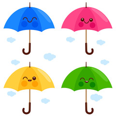 Cute umbrella characters. Vector illustration set