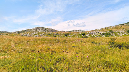 Mountain Chatyr Dag, Crimea. Beautiful view on mountains over blue sky in summer. Tourism.