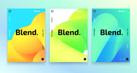 Trendy posters set, event placard, music festival invitation card 3d gradient modern design, colorful fluid shapes isolated on background
