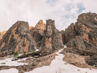 Fototapeta premium Mountain summer landscape in the Dolomites in Northern Italy. Aerial view of National Park Tre Cime di Lavaredo.