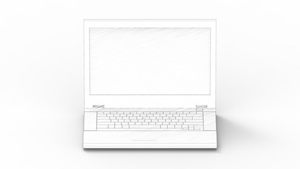 3d rendering of a laptop isolated in white background