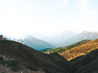 Fototapeta premium Mountain summer landscape in the Dolomites in Northern Italy. Aerial view of National Park Tre Cime di Lavaredo.
