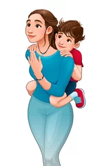 Rolgordijnen Moeder met zoon op haar rug © ddraw