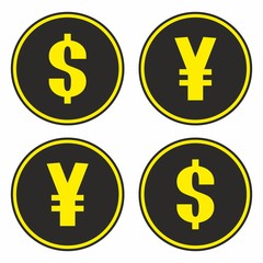 Dollar and Yen sign in circle,vector.