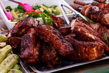 Fried meat pieces close up