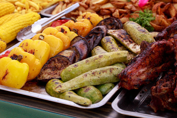 Grilled baked vegetables close up