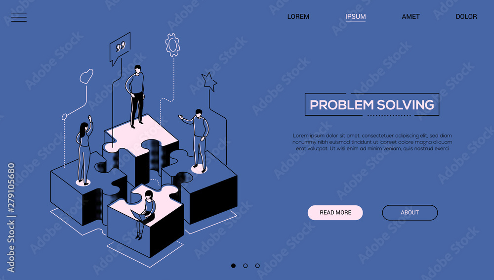 Aufkleber problem solving - line design style isometric web banner