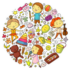 Painted by hand style pattern on the theme of childhood. Vector illustration for children design.