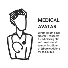A vector doodle medical avatar of a doctor. A square template for a flyer, poster design