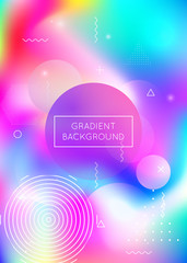 Dynamic shape background with liquid fluid. Holographic bauhaus gradient with memphis elements. Graphic template for placard, presentation, banner, brochure. Retro dynamic shape background.