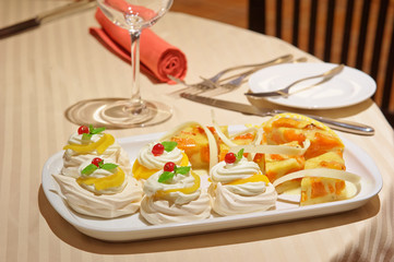 Close up of served desert in restaurant