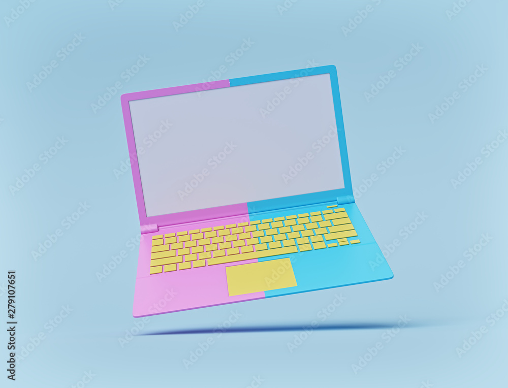 Poster laptop notebook isolated on pastel background. technology concept. 3d rendering
