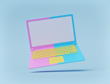 laptop notebook isolated on pastel background. technology concept. 3d rendering