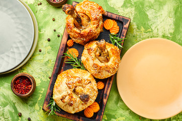 Chicken leg baked in dough