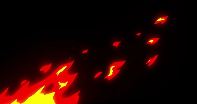 Cartoon Middle Fire Blaze Wind Animation. Middle Fire with the Wind 2D Animation Cartoon Fire 4k of Raging Flames