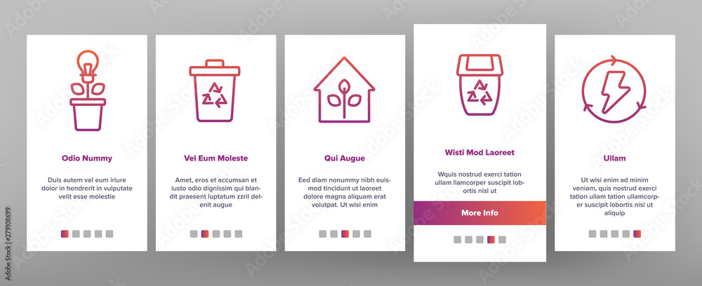 Poster recycle, garbage sorting vector onboarding mobile app page screen. eco material recycle outline pack
