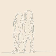 sketch of a child with lines, on a beige background, children friends